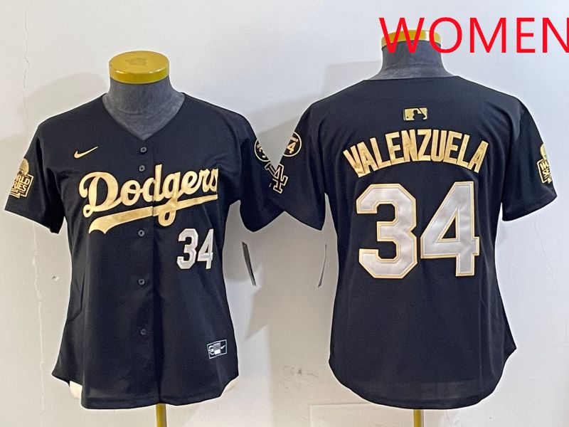 Women Los Angeles Dodgers #34 Valenzuela Black Gold Game 2025 Nike MLB Jersey style 2->women mlb jersey->Women Jersey